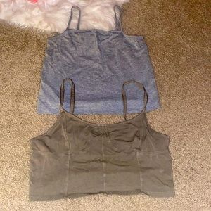 One grey and one green spaghetti strap top